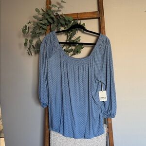 a.n.a Light Blue Peasant Scoop Neck Blouse